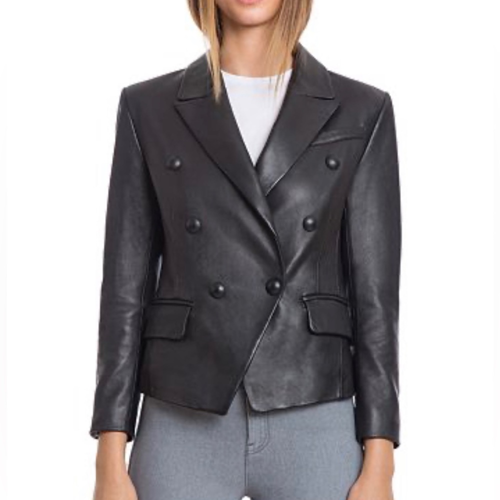 Bagatelle Double-Breasted Black Leather Jacket
